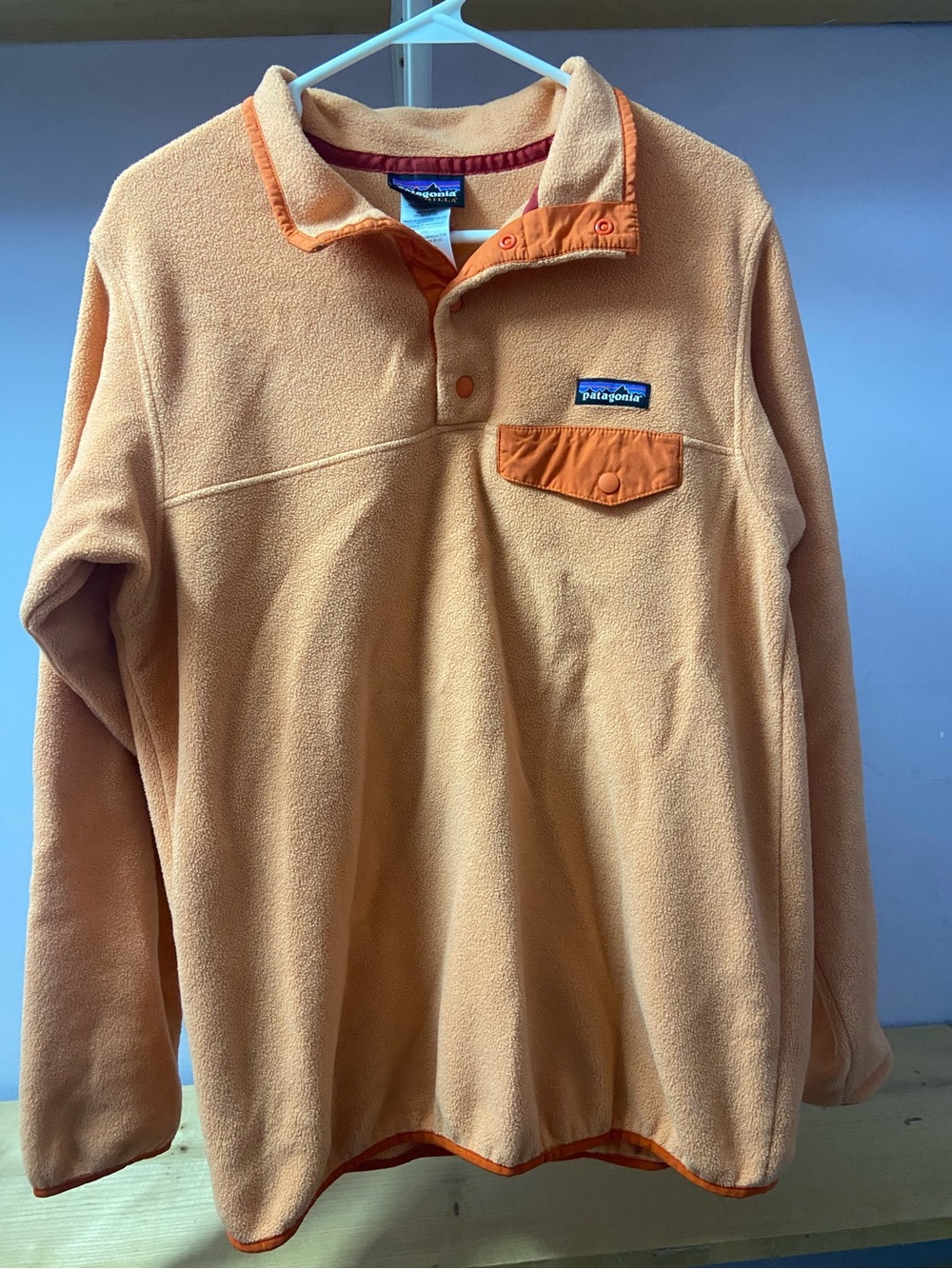 Patagonia Men’s Peach-Orange Snap-Placket Fleece Pullover